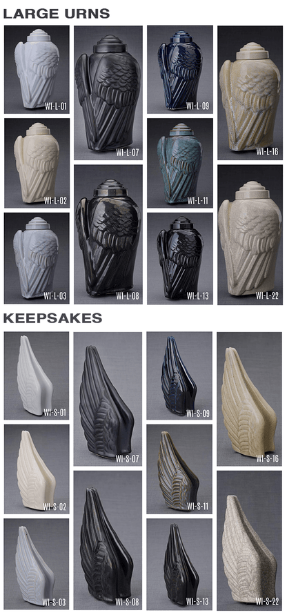 Wings set of ceramic urns for ashes - all colors
