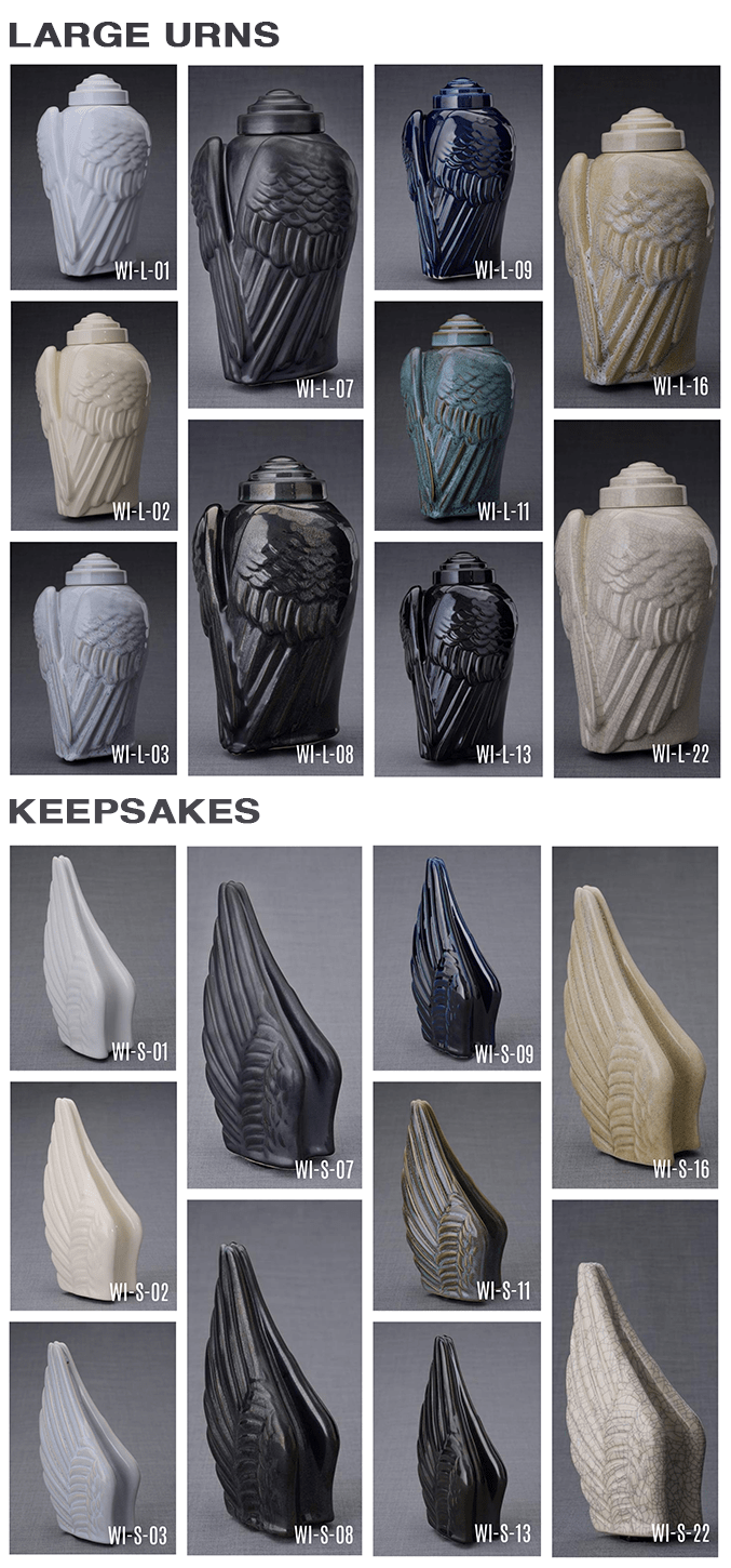 Wings set of ceramic urns for ashes - all colors