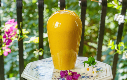 Pulvis Art Urns Adult Size Urn Memorial Cremation Urn "Serenity" - Large | Amber Yellow | Ceramic