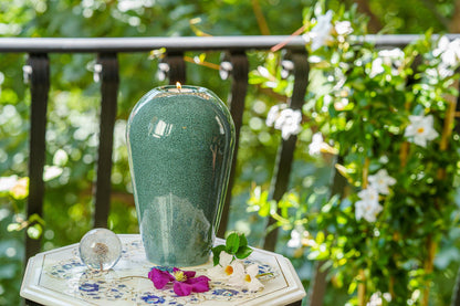 Pulvis Art Urns Adult Size Urn Memorial Cremation Urn "Serenity" - Large | Oily Green Melange | Ceramic