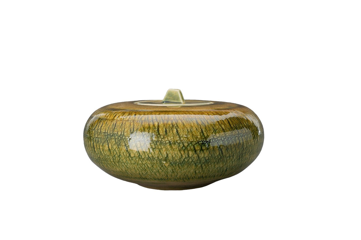 Pulvis Art Urns Adult Size Urn Pottery Wheel Urn for Ashes "Aeon" - Large | Amber Green | Ceramic