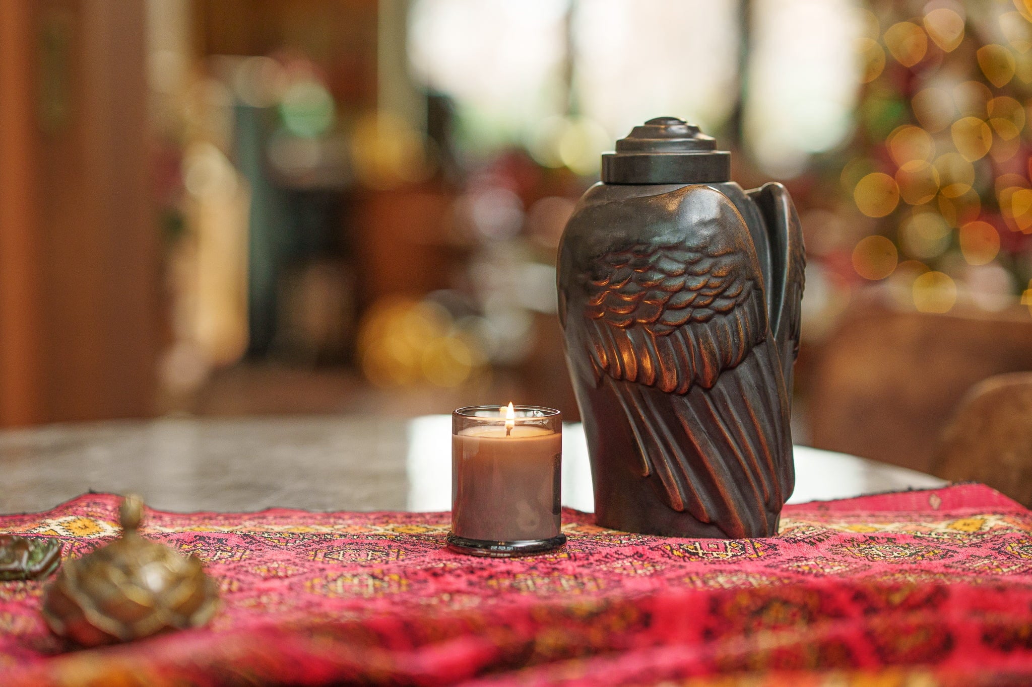 Pulvis Art Urns Exclusive Urn Cast Bronze Cremation Urn "Wings" - Green Patina | Exclusive Bronze Urn