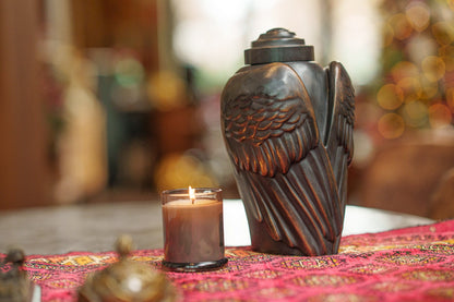 Pulvis Art Urns Exclusive Urn Cast Bronze Cremation Urn "Wings" - Green Patina | Exclusive Bronze Urn