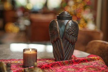 Pulvis Art Urns Exclusive Urn Cast Bronze Cremation Urn "Wings" - Green Patina | Exclusive Bronze Urn