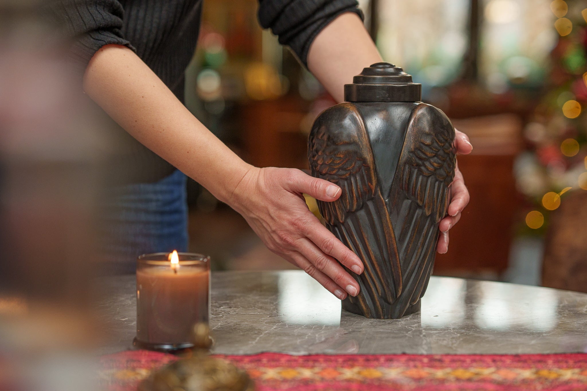 Pulvis Art Urns Exclusive Urn Cast Bronze Cremation Urn "Wings" - Green Patina | Exclusive Bronze Urn