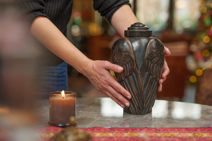 Pulvis Art Urns Exclusive Urn Cast Bronze Cremation Urn "Wings" - Green Patina | Exclusive Bronze Urn