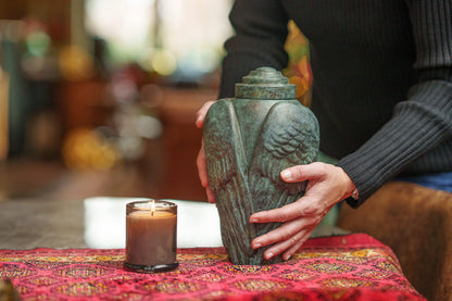 Cast Bronze Cremation Urn "Wings" - Green Patina | Exclusive Bronze Urn