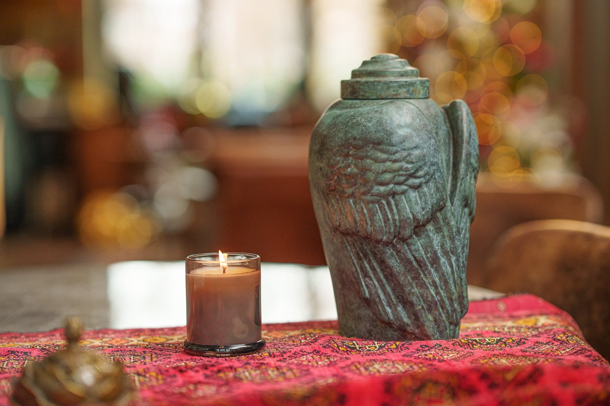 Cast Bronze Cremation Urn "Wings" - Green Patina | Exclusive Bronze Urn