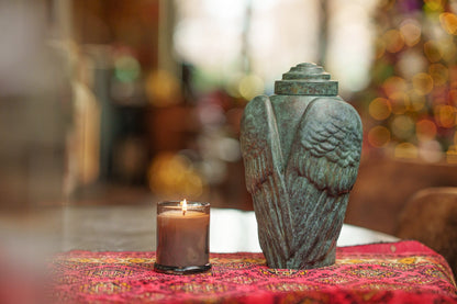 Cast Bronze Cremation Urn "Wings" - Green Patina | Exclusive Bronze Urn