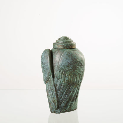 Cast Bronze Cremation Urn "Wings" - Green Patina | Exclusive Bronze Urn