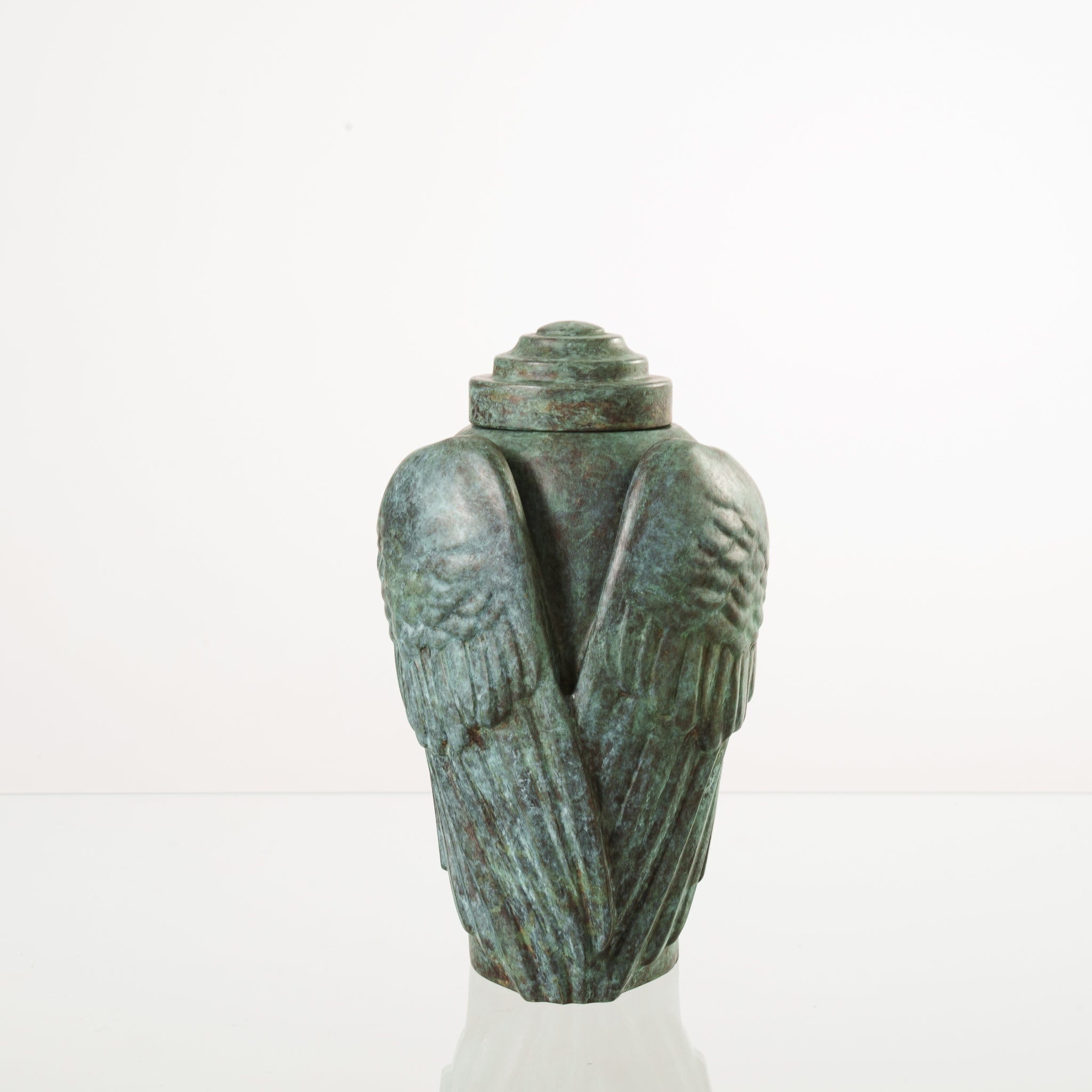 Cast Bronze Cremation Urn "Wings" - Green Patina | Exclusive Bronze Urn