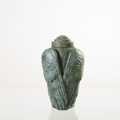 Cast Bronze Cremation Urn "Wings" - Green Patina | Exclusive Bronze Urn
