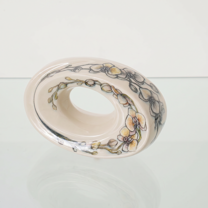 Hand Decorated Urn "The Passage - Orchids" - Small Ceramic Urn for Human Ashes - Pulvis Art Urns