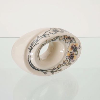 Hand Decorated Urn "The Passage - Orchids" - Small Ceramic Urn for Human Ashes - Pulvis Art Urns
