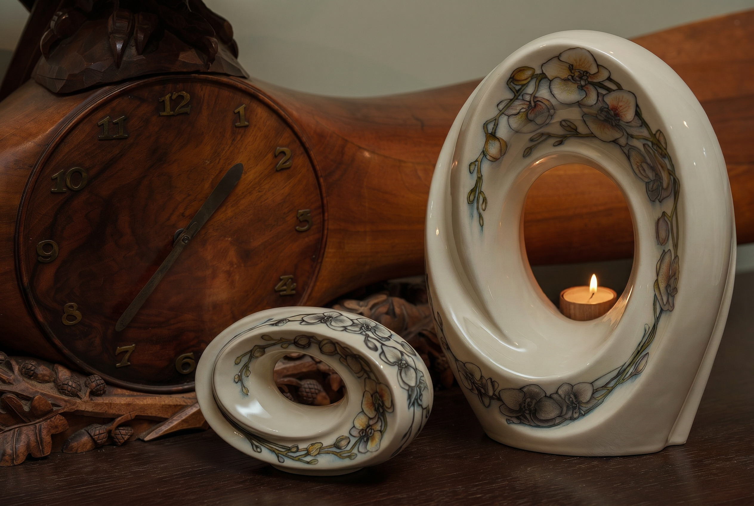 Hand Decorated Urn "The Passage - Orchids" - Small Ceramic Urn for Human Ashes - Pulvis Art Urns
