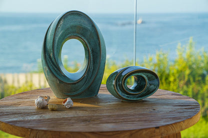 Handmade Cremation Keepsake Urn "The Passage" - Small | Oily Green Melange | Ceramic