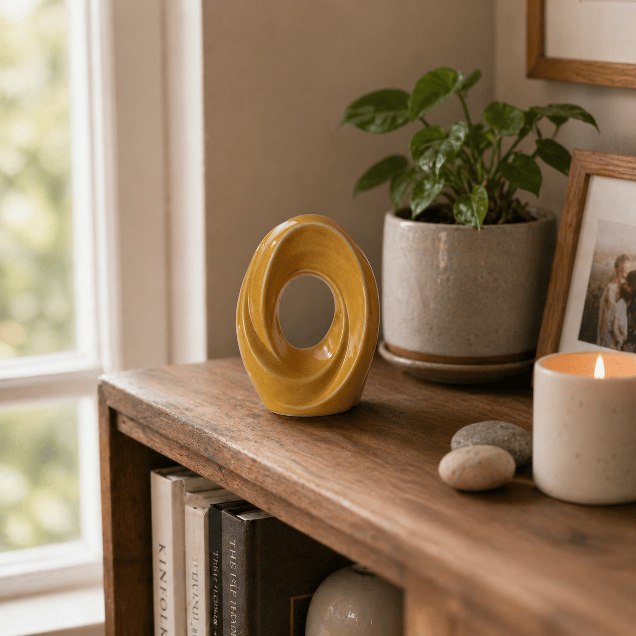 Pulvis Art Urns Keepsake Urn Mini Cremation Urn "The Passage" - Handmade Ceramic Urn | Amber Yellow
