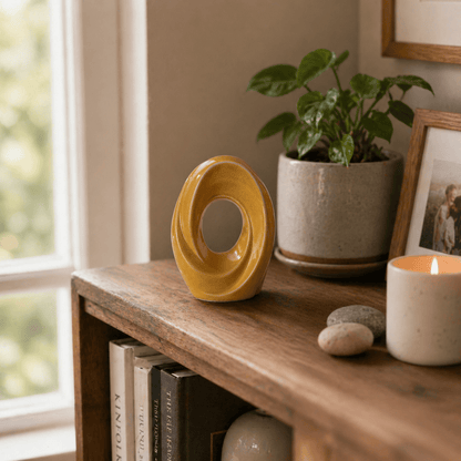 Pulvis Art Urns Keepsake Urn Mini Cremation Urn "The Passage" - Handmade Ceramic Urn | Amber Yellow