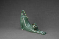 Cat Cremation Urn For Ashes "Grace" - Oily Green Melange | Ceramic