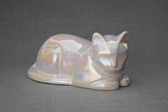 Cat Cremation Urn for Ashes - Pearly White | Ceramic | Handmade
