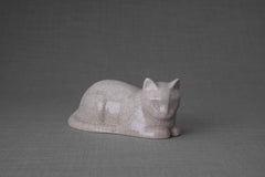 Mini Laying Cat Cremation Urn - Craquelure | Ceramic