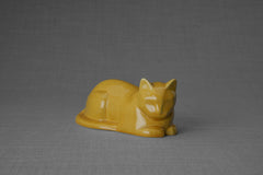 Mini Laying Cat Cremation Urn - Amber Yellow | Ceramic