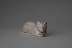 Mini Laying Cat Cremation Urn -Beige Grey | Ceramic