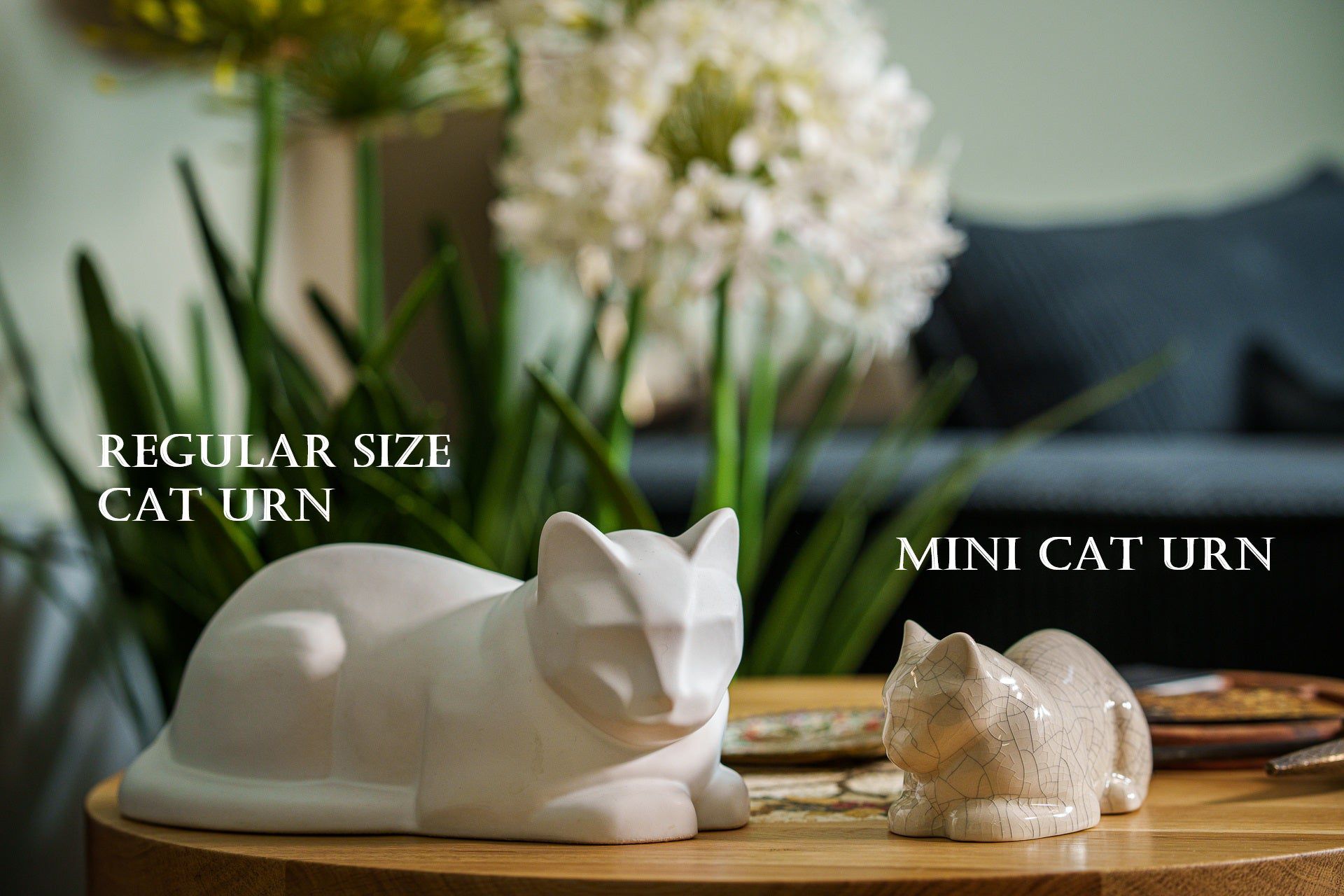 Pulvis Art Urns Pet Urn Mini Laying Cat Cremation Urn -Beige Grey | Ceramic