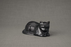 Mini Laying Cat Cremation Urn - Dark Matte | Ceramic