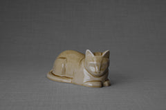 Mini Laying Cat Cremation Urn - Dark Sand | Ceramic