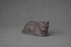 Mini Laying Cat Cremation Urn - Grey Matte | Ceramic