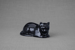 Mini Laying Cat Cremation Urn - Lamp Black | Ceramic