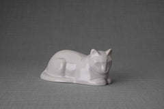 Mini urne funéraire pour chat couché – Blanc | Céramique
