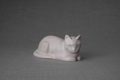 Mini Laying Cat Cremation Urn - White Matte | Ceramic