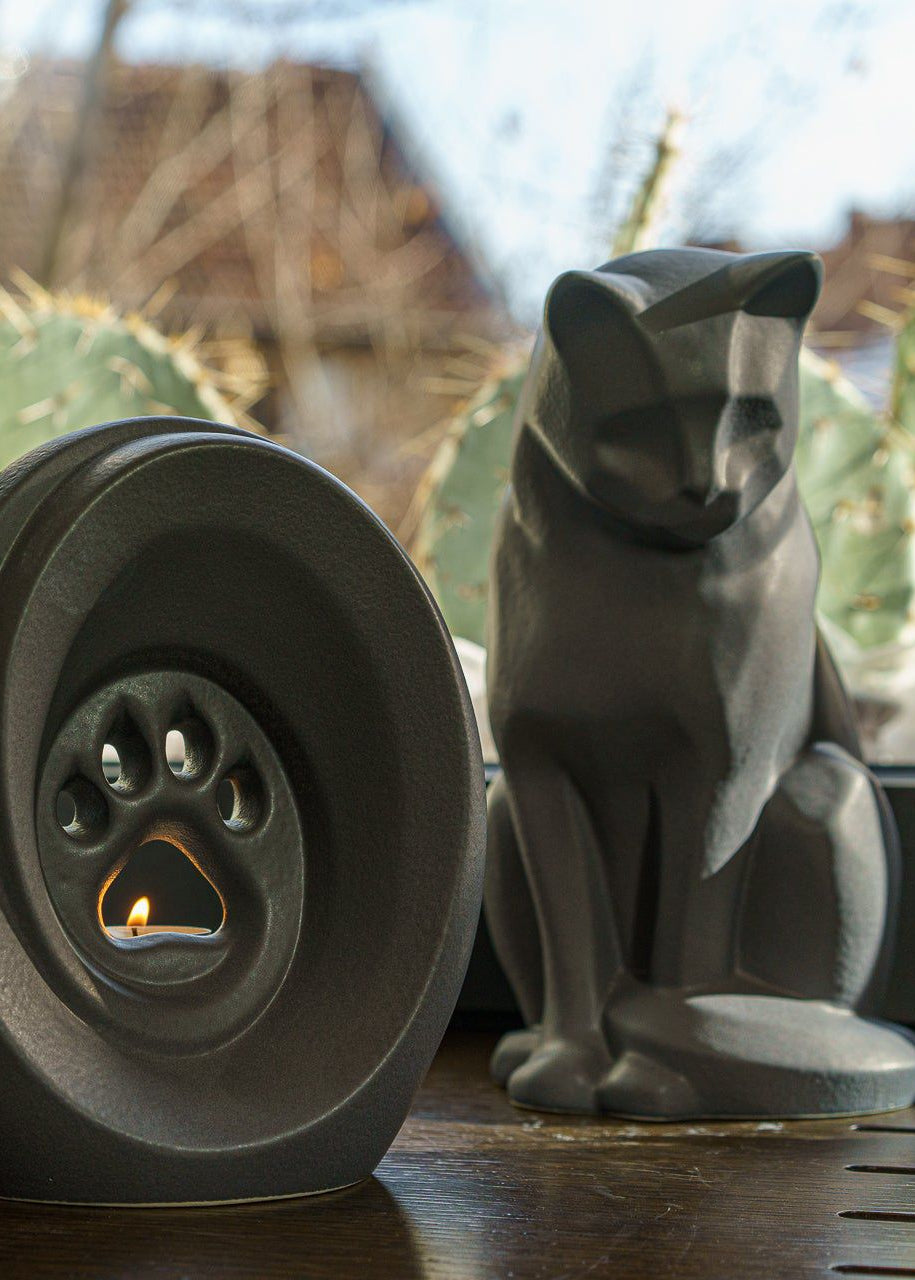 Pulvis Art Urns Pet Urn Neko Pet Urn for Ashes - Gray Matte | Ceramic | Handmade